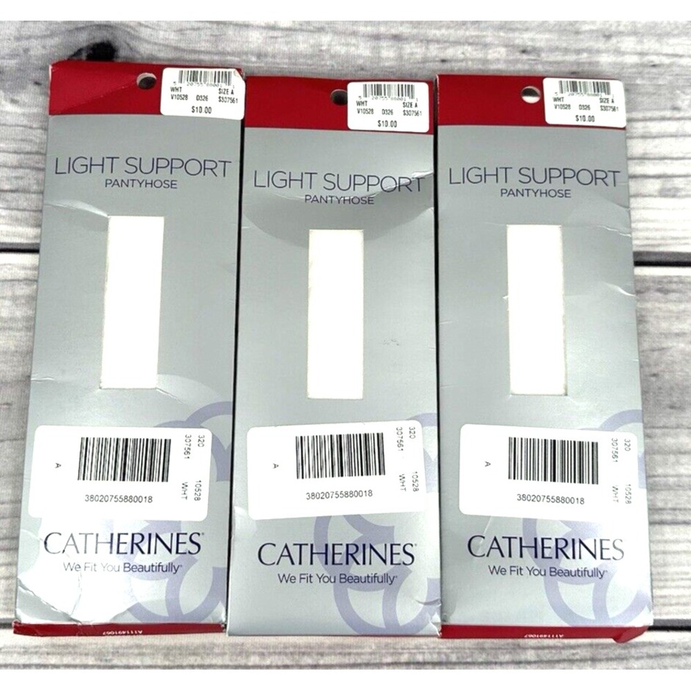 LOT OF 3 CATHERINES LIGHT SUPPORT PANTYHOSE Size A (180 - 230 Pounds) WHITE